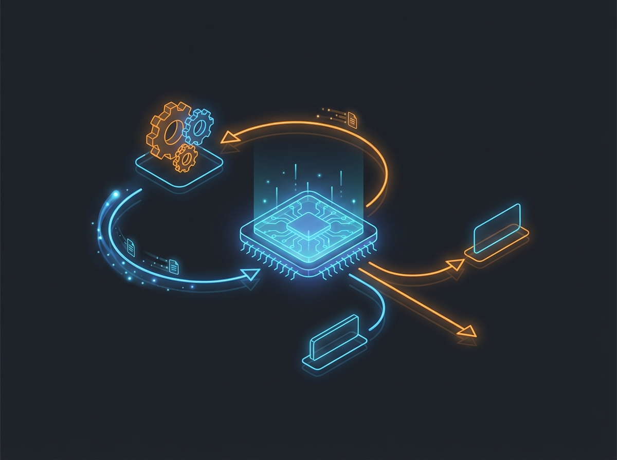 A diagrammatic visualization of the ReAct (Reasoning + Acting) loop, showing the cyclical nature of the LLM deciding to use a tool, getting results, and looping back.