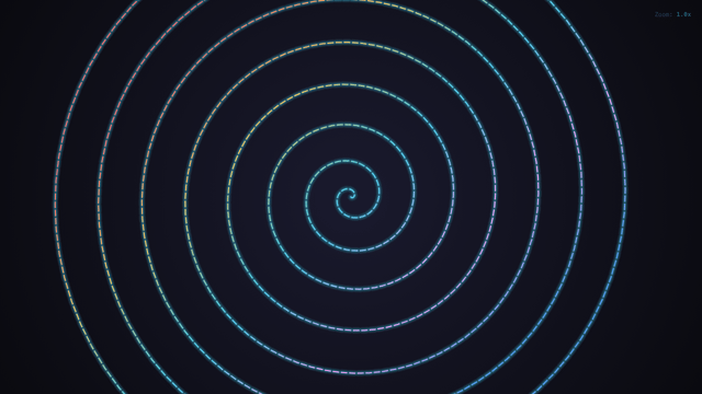 Uzumaki spiral animation demo showing color transitions and spiral types